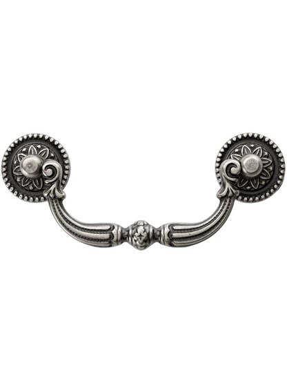 Beaded Flower Post Bail Pull - 3.78 inch Center-to-Center in Old Iron.